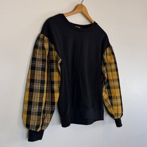 Jolie & Joy puffed long sleeve plaid yellow black women’s size small